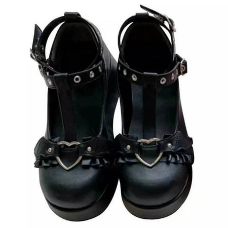 

Womens Platform Boots Gothic Punk Shoes Lolita Ladies Wedges Thick Heels Cute JK Retro Harajuku 35-43 Plus Size New