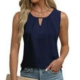 thumbnail image 2 of Lovskoo Womens Summer Tank Top Sleeveless V Neck Keyhole Business Casual Outfits 2024 Basic Loose Dressy Linen Work Shirt Navy, 2 of 5
