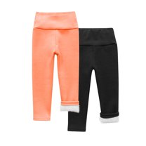 fatyb 2 Pack Fleece Lined Leggings for Toddler Boys Girls High Waist Thermal Pants Kids Stretch Bottom