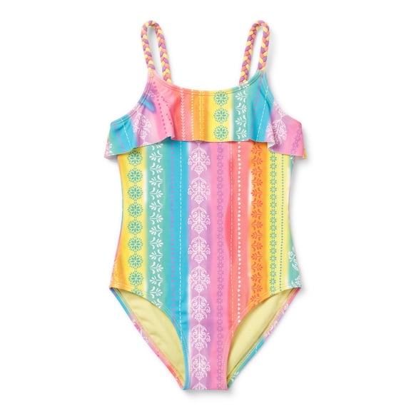 Ocean Gear Girls One Piece Ruffle Stripe Swim Suit, Sizes 4-18