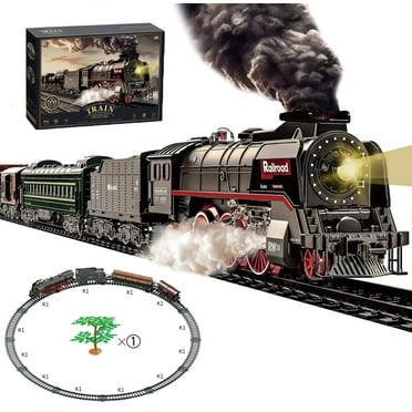 Adofi Train Set, Electric Train Toys for Under Christmas Tree, Train Cars & Track with Steam, Lights and Sound for Boys, Battery-Powered Locomotive Engine, Christmas Toys Gifts for 3-8 Years Old
