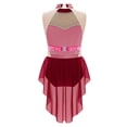 thumbnail image 5 of TiaoBug Gymnastics Leotards for Girls Sleeveless Rhinestones Backless High-low Skirt Bodysuit Skating Dance Dress Burgundy-A 8, 5 of 6