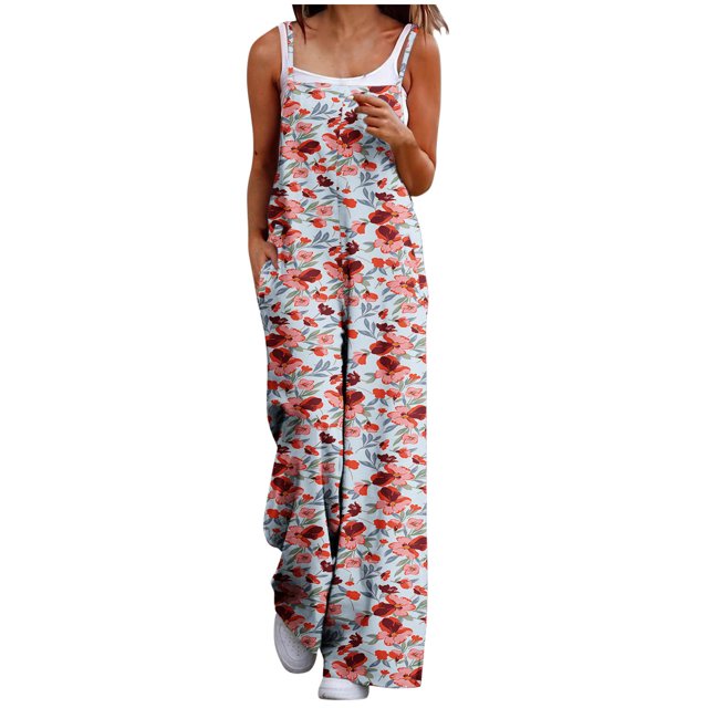 BEFOKA Pantalons Grande Taille pour Femmes, Pantalons d'Été en Solde pour Femmes, Mode Décontractée Ample Imprimée Poches Sans Manches Combinaison à Bretelles
