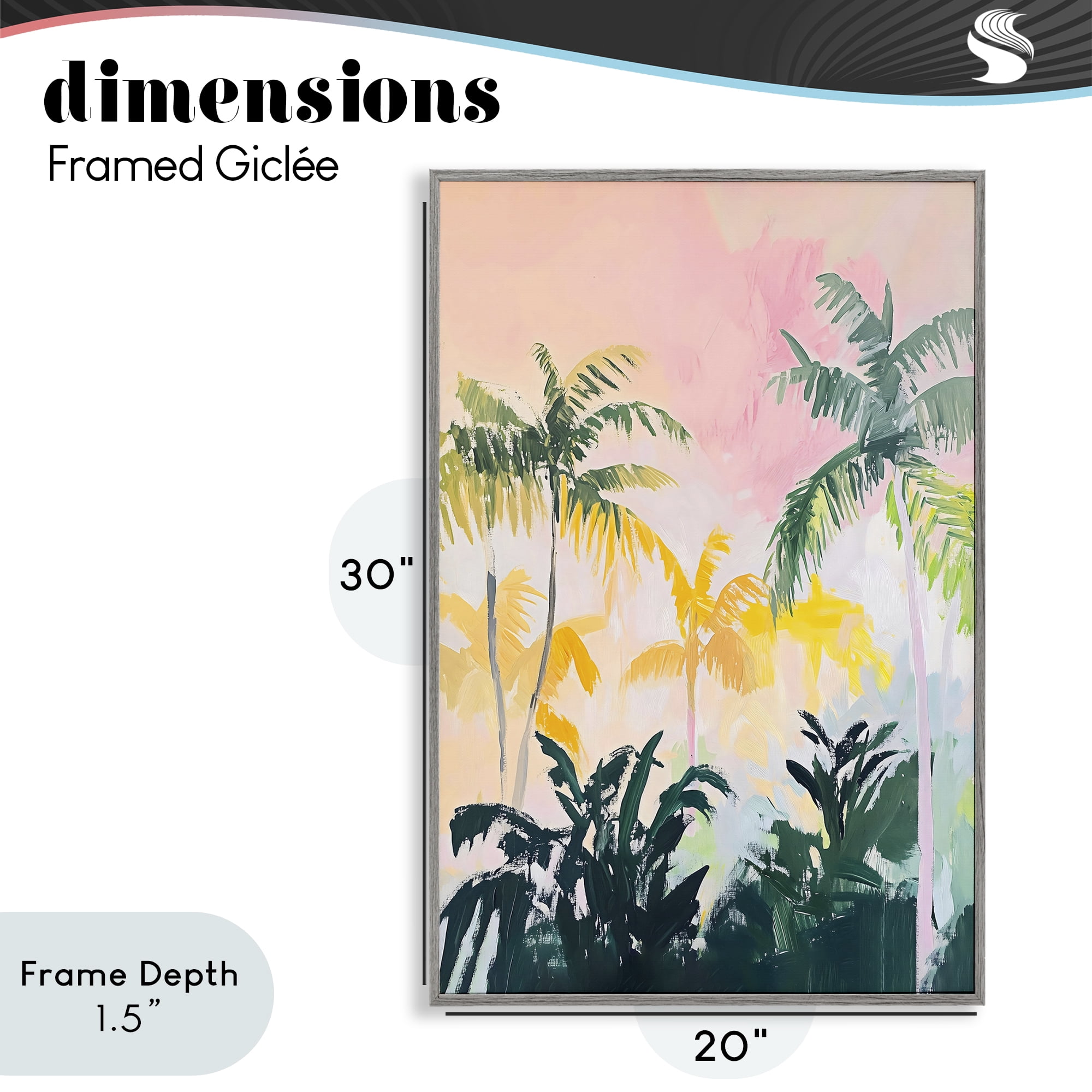Stupell Industries Pastel Palms in Morning Glow Gray Framed Giclee Art, design by The Prints Vibe