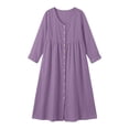 thumbnail image 6 of Ohufall Women Dresses Cotton Linen Button Crew Neck Long Sleeve Dress Pleated Loose Comfort Casual Maxi Dress, 6 of 6