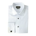 thumbnail image 2 of Slim Fit White Herringbone Textured Double French Cuff Men's Dress Shirt Spread Collar With Cufflinks Size 17 Xlarge, 2 of 8