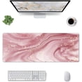 thumbnail image 2 of Pink Glitter Marble Gaming Mouse Pad XL, Extended Stitched Edges Mousepad, Large Mouse Mat Desk Pad, Long Non-Slip Rubber Base Mice Pad（31.5x12 Inch）, 2 of 5