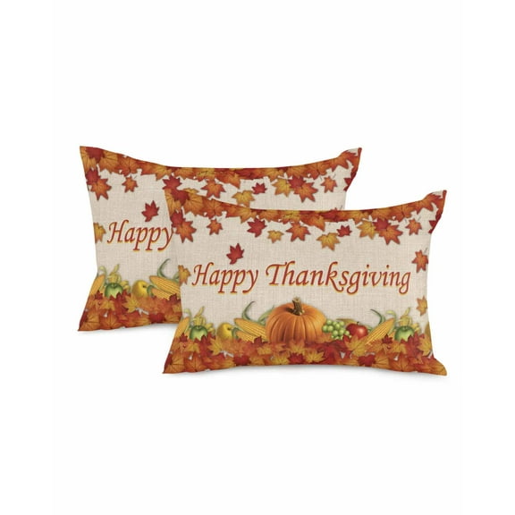 Decorative Throw Pillow Covers 12x20 Inch Set of 2 Pumpkin Harvest Fall Decor Pillow Cases for Couch, Maple Leaves Linen Cushion Case for Living Room Bedroom Bed Car Chair
