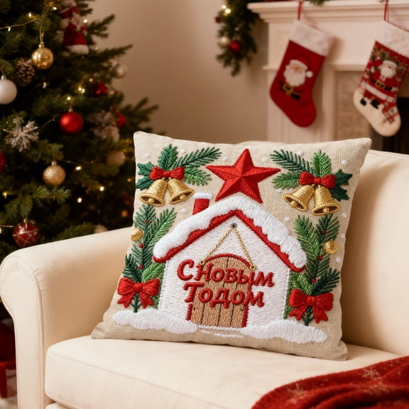 Eolstice Festive Christmas Decorative Linen Pillows Cover, Linen Animal Pillow Cover, Graphic Print Cushion Case for Christmas Decor, Home Accent, Gift(A)