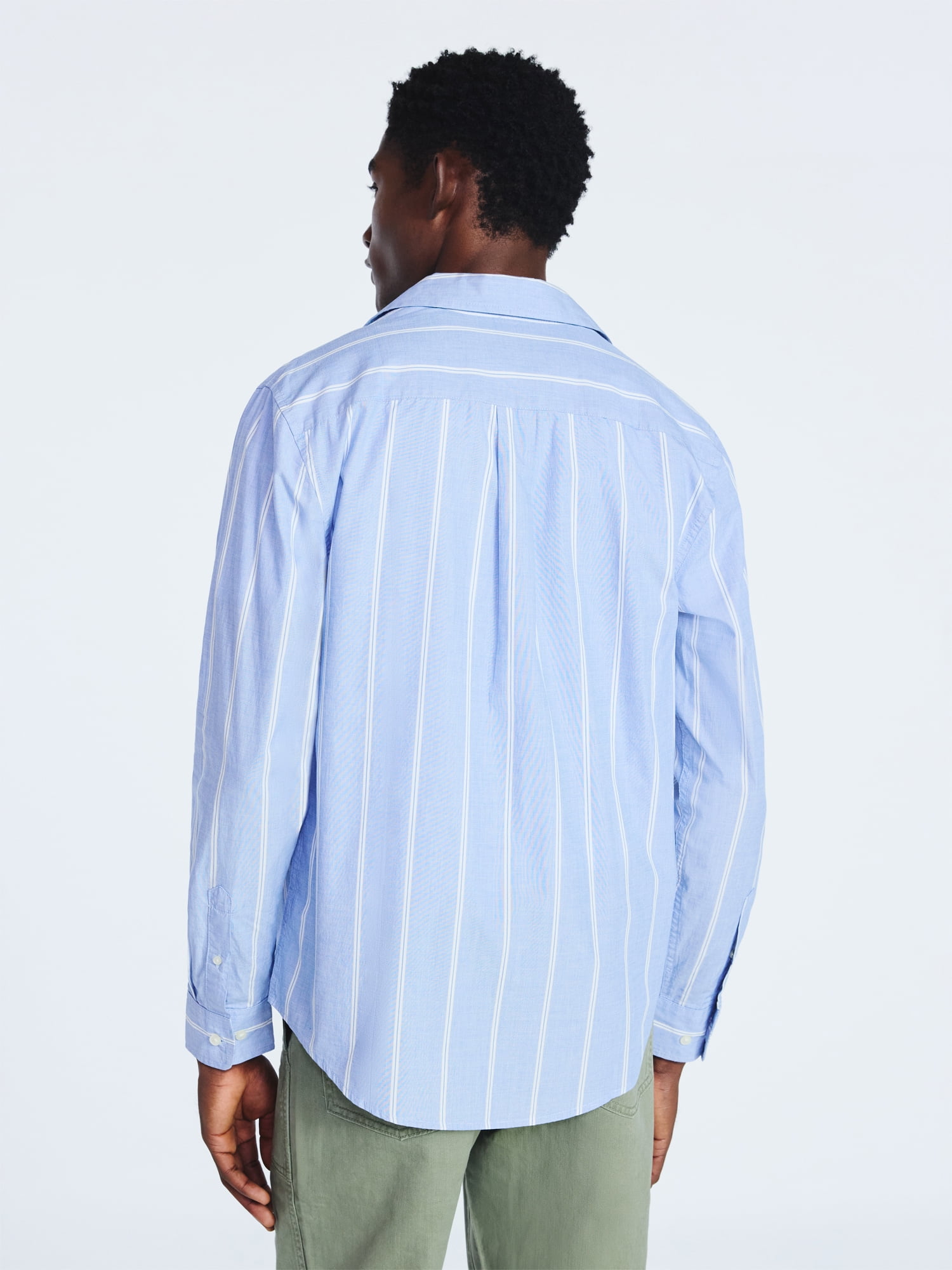 Free Assembly Men's Cotton Poplin Button Front Shirt with Long Sleeves, Sizes S-3XL