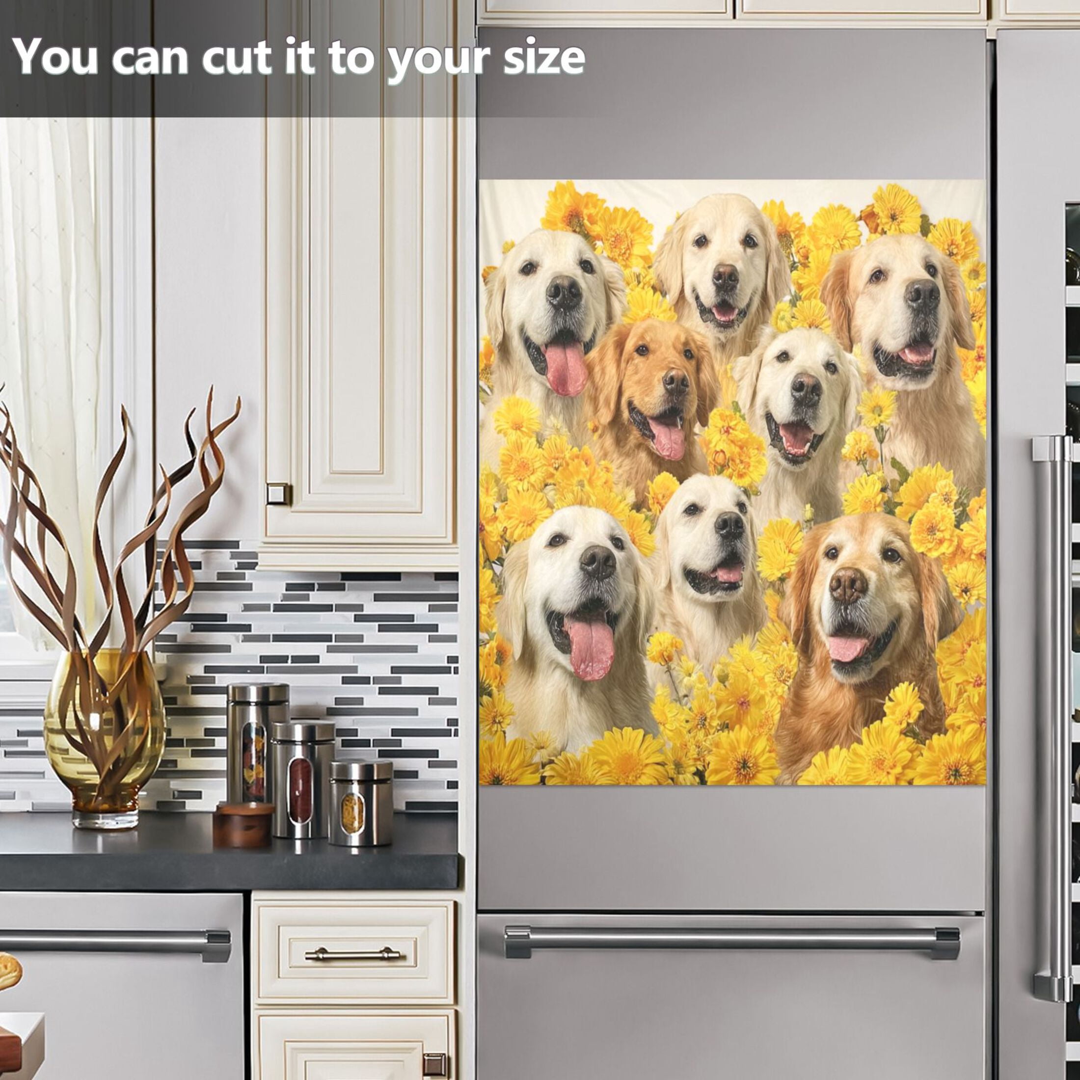 IAUYY Magnetic decorative sticker - 23x26 Inch PVC Refrigerator Decorative Cover, Removable DIY Art for Kitchen Appliances Daisies and Dogs