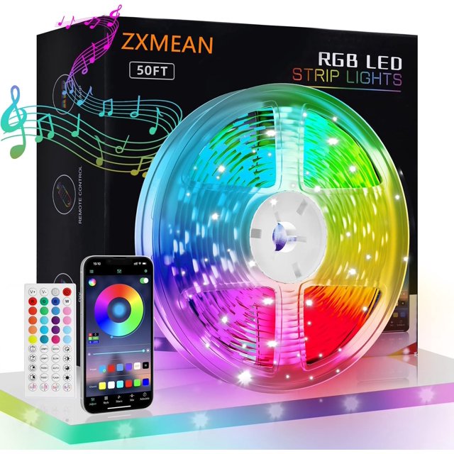 ZXMEAN Luces LED de 65.6 pies para dormitorio, tira de luces LED de sincronización de música inteligente Bluetooth con control de aplicación, luces LED que cambian de color RGB para habitación, cocina