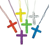 26" Bulk 48 Pc. Religious Crystal Cross Clear Plastic Necklaces