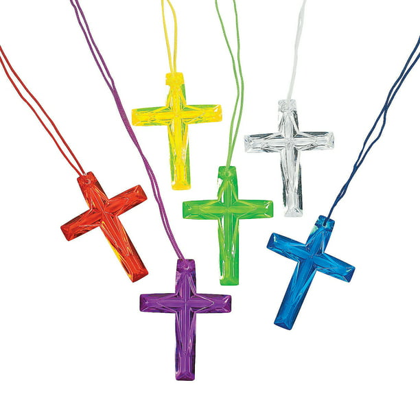 Plastic Crystal Cross Necklaces (4Dz) - Jewelry - 48 Pieces