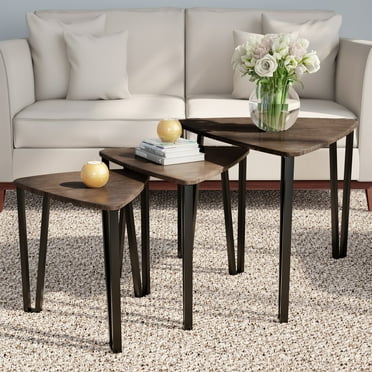 Nesting Tables - Set of 3 Side Tables for Living Room, Bedroom, or Home Office - Woodgrain-Look End Table Set - Modern Living Room Furniture by Lavish Home (Brown)