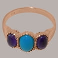 thumbnail image 4 of LBG British Made 18k Rose Gold Natural Turquoise & Amethyst Womens Anniversary Ring - 33 size options - Size 12, 4 of 7