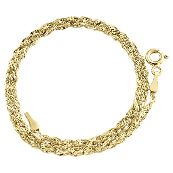 10K Yellow Gold 1.40mm Solid Singapore Link Chain Spring Ring Necklace 16 Inch