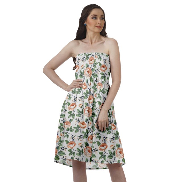 Moomaya Robe d'Été pour Femmes, Robe Tube Imprimée à Smocks, Robe Bohème pour Femmes Longueur Genou