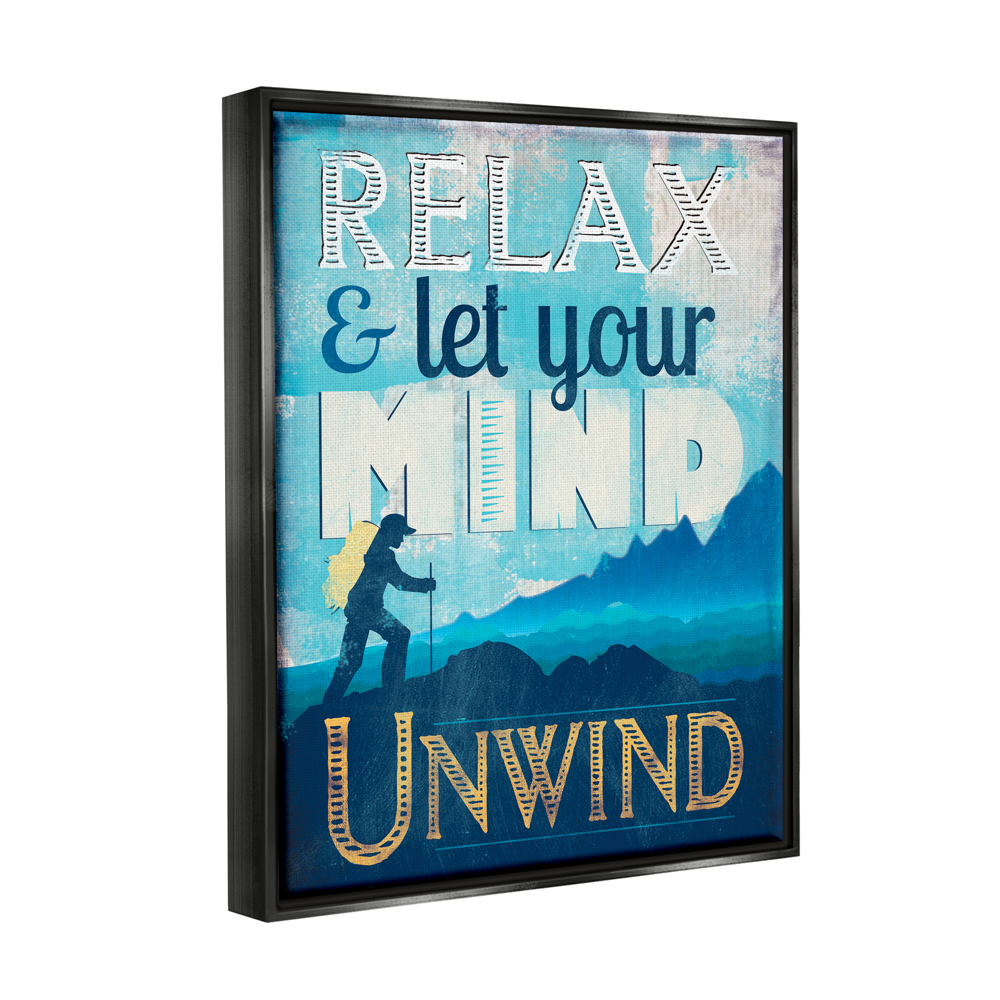 Stupell Industries Unwind Hiking Nature Inspirational Painting Black Floater Framed Canvas Art Print Wall Art, 25 x 31