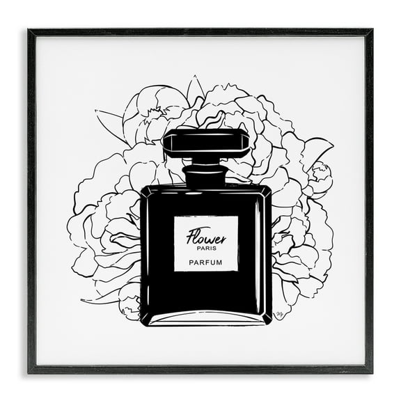Stupell Industries Black Perfume & Roses Beauty & Fashion Painting Black Framed Art Print Wall Art, 12 x 12