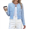 thumbnail image 1 of Cárdigan de Punto Texturizado de Larga con Botones y Bolsillos para Mujer Azul L, 1 of 10