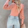 thumbnail image 6 of Arlun,Elegant Lace Splicing Long Sleeve Shirts for Women Trendy Plain Dotst Printed Sheer Puff Sleeve Fall Thin Tshirts Women's Elastic Slim Fit Soft Comfy Tops Pink XXL, 6 of 7