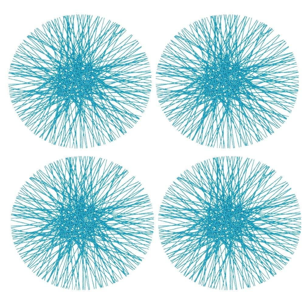 Turquoise Round Paper Placemats with Straw Design, Set of 4
