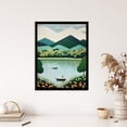 thumbnail image 4 of The Boating Lake Scenic Boat Ride in Tranquil Waters Teal Green Orange Stylised Oil Painting Art Print Framed Poster Wall Decor 12x16 inch, 4 of 5