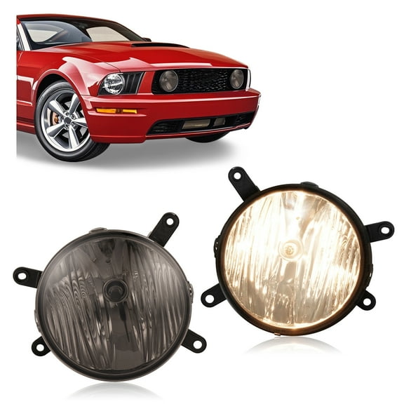 KOJEM Pair Halogen Fog Lights w/Bulbs Compatible with 2005-2009 Ford Mustang GT Replacement for FO2593207 FO2592207 Bumper Driving Fog Lamp Driver&Passenger Side - Smoke Lens Chrome Housing
