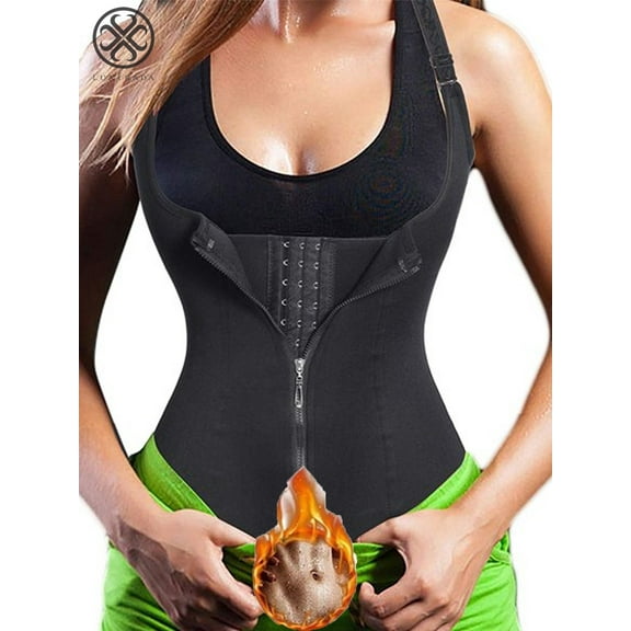 Luxtrada Women Sauna Body Shaper Waist Cincher Trainer Underbust Corset Shapewear Tummy Control Slimming Vest Zipper Hook Body Shaper Underbust