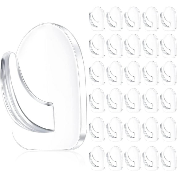 TACYKIBD 30 Pieces Clear Adhesive Wall Hooks for Hanging, Transparent Reusable Seamless Hooks Small Acrylic Sticky Hangers with Non Marking Sticker for Kitchen Bathroom Bedroom Office
