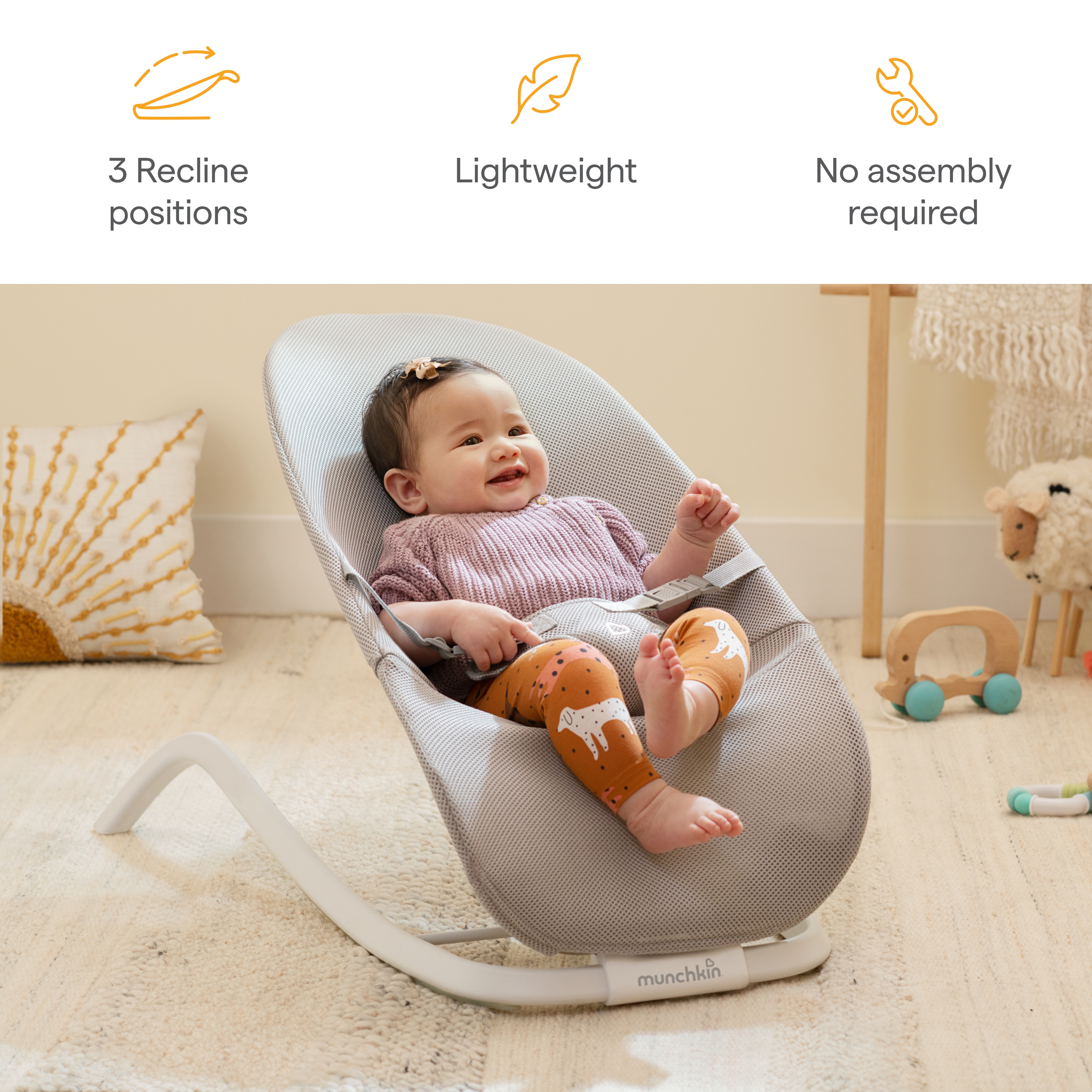 Munchkin Spring 2-in-1 Infant Bouncer & Rocker, Gray photo 6