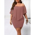 thumbnail image 3 of Redwood Plus Size Off-Shoulder Fitted Mini Dress With Sheer Flounce Overlay, 3 of 7