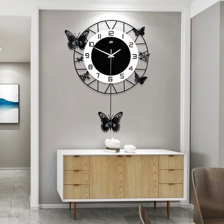20 inch Artificial Butterfly Wall Clock Iron Craft Decor for Livingroom Bedroom