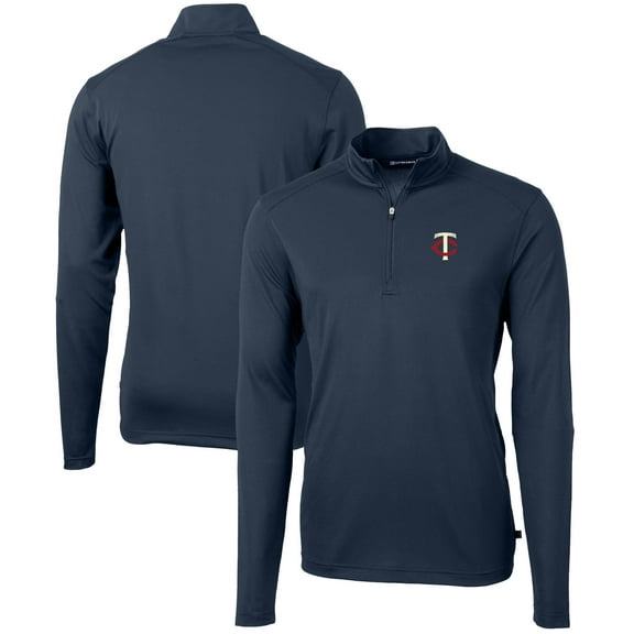 Men's Cutter & Buck Navy Minnesota Twins Virtue Eco Pique Recycled Quarter-Zip Pullover Top