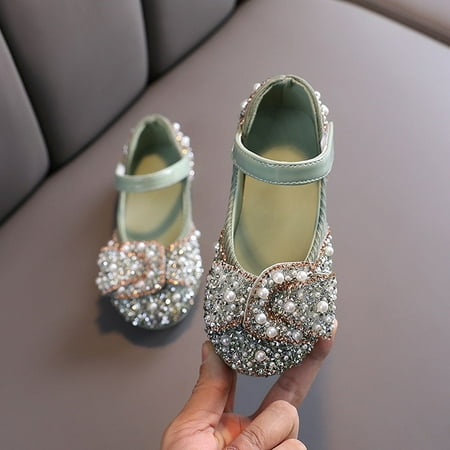 

DancePeanut Girls Elegant Butterfly-Knot Princess Shoes Spring Children Flat Pearl Hook & Loop Casual Shoes Size 21-36