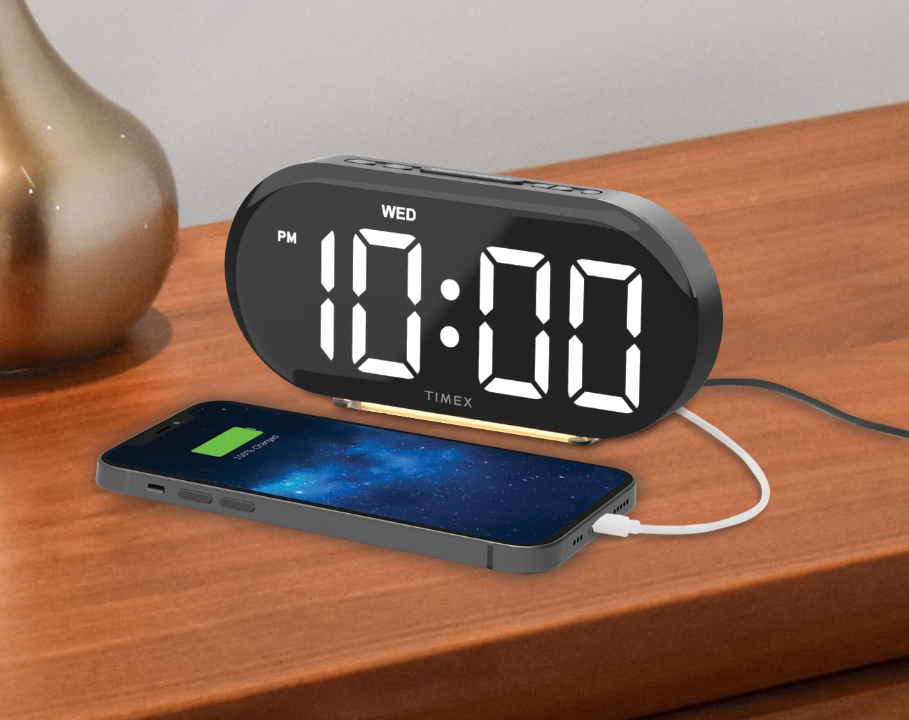 Timex Dual Alarm Clock with Dual USB Charging and Nightlight