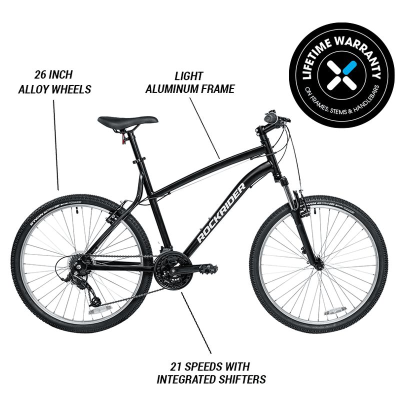 Decathlon Rockrider ST50, 21 Speed Aluminum Mountain Bike, 26", Unisex Black, Medium - image 4 of 13