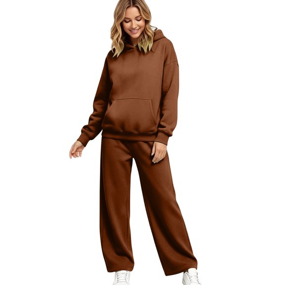 Stralyhd Womens 2 Piece Lounge Sweatsuit Fall Fashion Matching Sweat Sets Oversized Fall Hoodies & Baggy Jogger Sweatpants Fashion 2026 Outfits Anti Shrink Stable Shape After Multiple Washes Coffee S