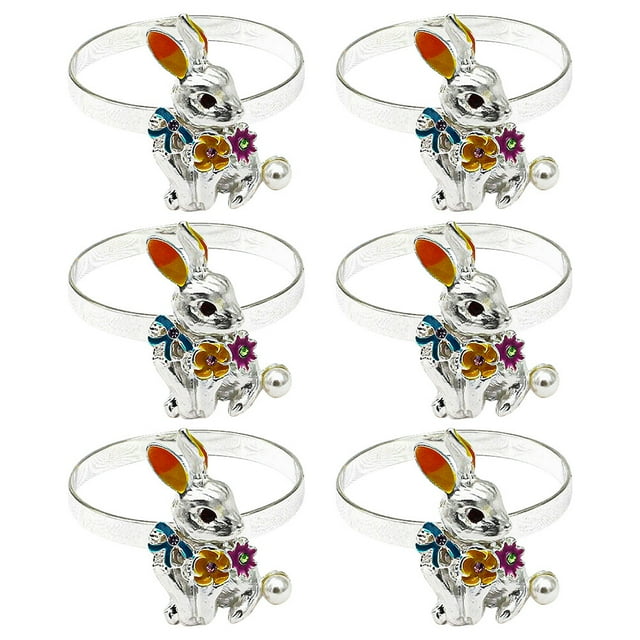 6Pcs Lapin en Forme de Porte-Serviettes Easter Serviette Cercles Salle à Manger Table Paramètres