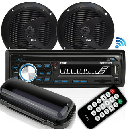 Pyle PLCDBT75MRB - Bluetooth Marine Stereo Radio Receiver & Waterproof Speaker Kit, Hands-Free Talking, CD Player, MP3/USB/SD Readers, AM/FM Radio, (2) 6.5’’