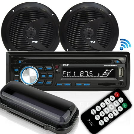 Pyle PLCDBT75MRB - Bluetooth Marine Stereo Radio Receiver & Waterproof Speaker Kit, Hands-Free Talking, CD Player, MP3/USB/SD Readers, AM/FM Radio, (2) 6.5’’ Speakers