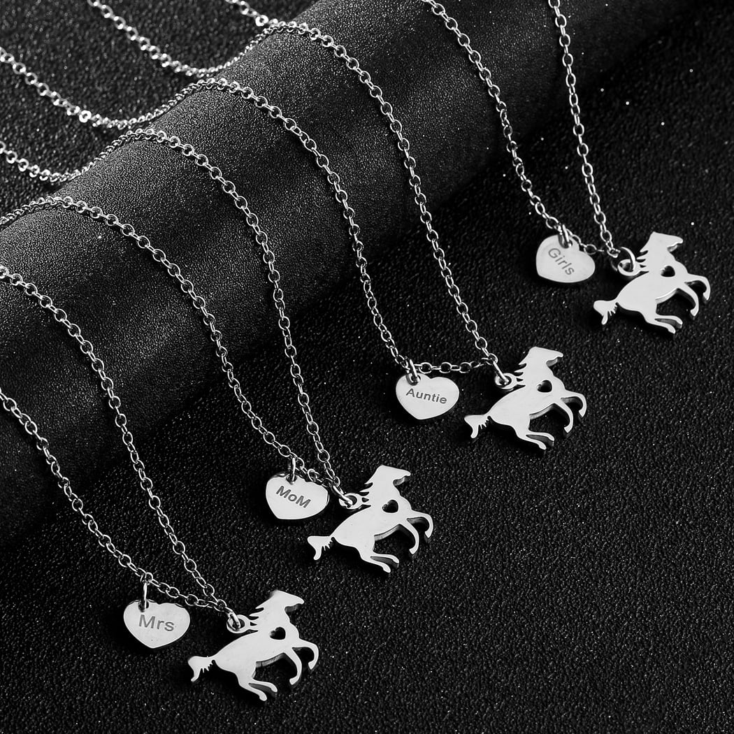 Girls Horse Necklace Stainless Steel Kids Heart Initial Necklace Horse Girl Horse Pendant Letter Necklace Horse Gifts for Teen Girls Horse Lovers Dainty Horse Jewelry for Girls Initial Necklace 