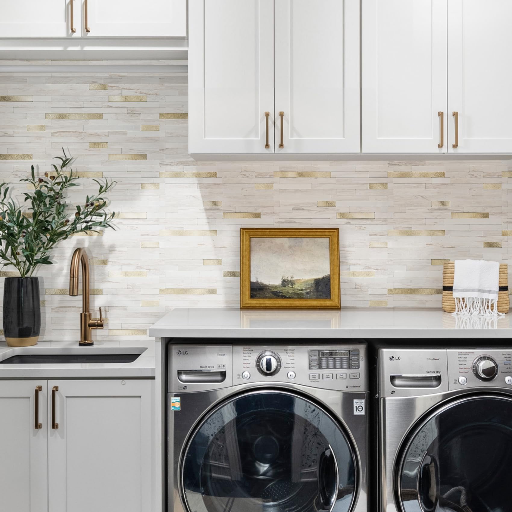 2 Sheets Peel And Stick Backsplash Tile  On For Kitchen Bathroom Glossy Eurasian Wood Grain Pvc Mixed Metal Self Adhesive Wall Tiles