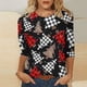 thumbnail image 1 of Puntoco Camiseta de mujer con cuello redondo, manga 3/4 y estampado navideño, jersey de cuello redondo, camiseta de manga larga con cuello redondo, 1 of 5