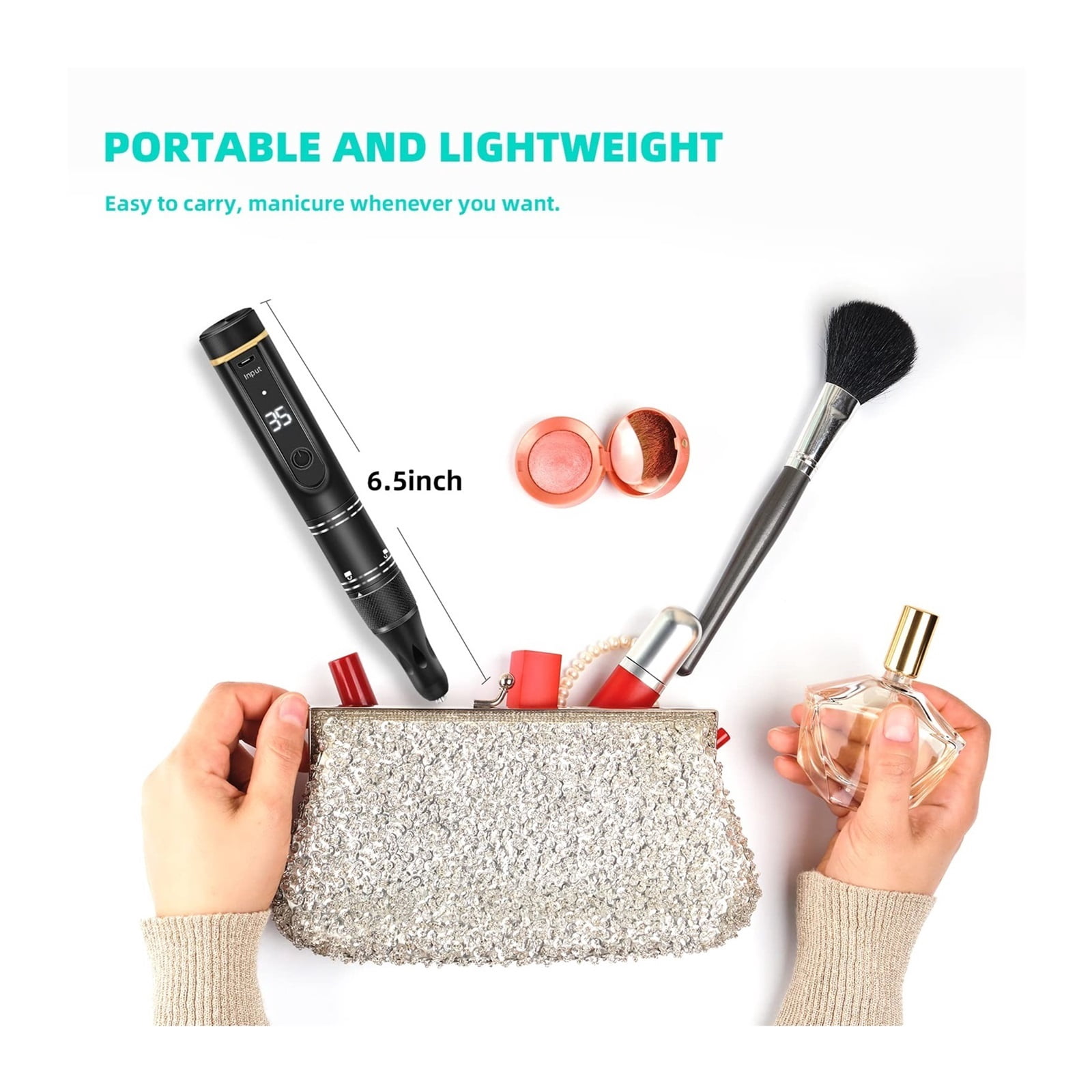 Cordless Nail Drill Electric File, Professional For Acrylic Gel Dip Powder Nails Portable Nail Drill Machine Kit For Manicure Pedicure Nail ,Low Noise