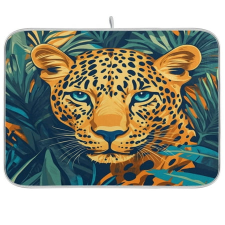 

Dish Drying Mat 16 x 18 Highly Absorbent Microfiber for Dishes Utensils A Leopard