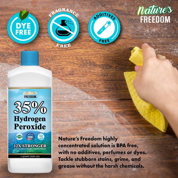 Nature's Freedom 35% Hydrogen Peroxide, Food Grade H2O2 and Purified Water Only, 32 Fl Oz