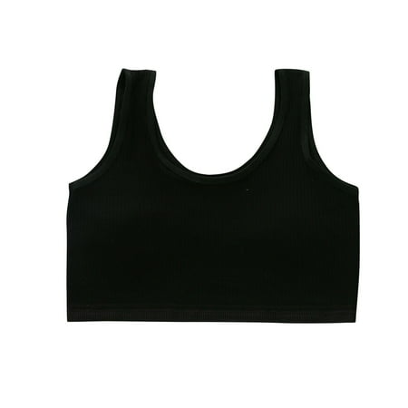 Girls Training Bras Cute Padded Bra Ribbed Seamless Wirefree Cotton Comfort Underwear Bralette Everyday Vest  Black  S