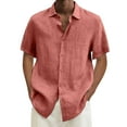 thumbnail image 6 of Men's Linen Shirts Casual Short Sleeve Button Down Shirt Beach Vacation Cruise Summer Wedding Cotton Tops Orange 2XL, 6 of 6